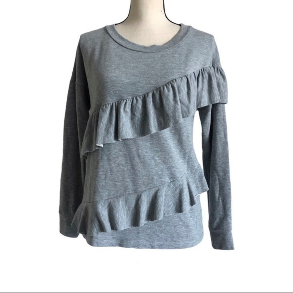 Pleione Grey Ruffle Long Sleeve Top Size SP